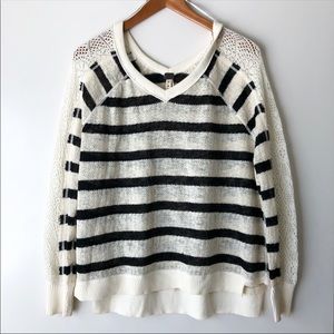 Free People Striped Crochet Knit Pullover Sweater
